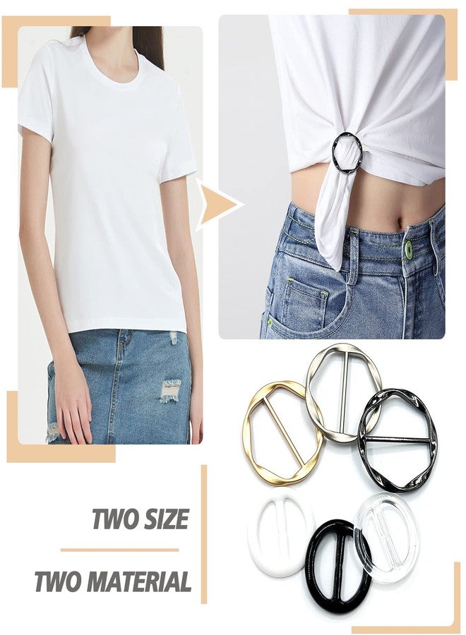 DHATMYC 6 PCS Shirt Ties Clips for Women to Tighten Clothing, Scarf Ring and Slides, T-Shirt Waist Tightener Cincher Knot Clip Rings for Large Long Tee Shirt Tie Up, Circle Belt Buckle - Image 2